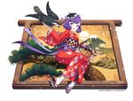  animal bird h2so4 headdress japanese_clothes kimono original purple_eyes purple_hair short_hair socks 