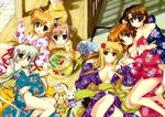  asteion bicolored_eyes breasts cleavage einhart_stratos fate_testarossa fujima_takuya japanese_clothes kimono mahou_shoujo_lyrical_nanoha mahou_shoujo_lyrical_nanoha_vivid miura_rinaldi no_bra nopan open_shirt sacred_heart takamachi_nanoha vivio yagami_hayate yukata 