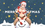  bikini breasts christmas cleavage headphones long_hair nitroplus pink_eyes pink_hair sonico super_sonico swimsuit thighhighs tsuji_santa 