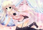  blonde_hair blush christmas garter_belt green_eyes long_hair mizusawa_mimori original skirt stockings thighhighs 