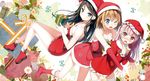  5_nenme_no_houkago black_hair blue_eyes blush boots breasts christmas cleavage dress hat kantoku miyaguchi_hiromi miyaguchi_kanna miyaguchi_kei original pink_hair red_eyes santa_costume santa_hat scan thighhighs 