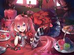  apple cake chain dress drink eihi food fruit hat lolita_fashion long_hair original red_hair shackles strawberry twintails wristwear 