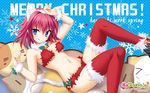  animal_ears bell bikini_top blue_eyes breasts catgirl christmas collar hanasaki_work_spring navel pink_hair soramori_wakaba thighhighs toranosuke 