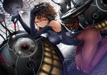  breasts brown_eyes brown_hair elbow_gloves leotard mecha mogumo original pantyhose short_hair skintight 