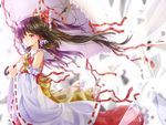  bicolored_eyes bow brown_hair hakurei_reimu japanese_clothes long_hair miko purple_eyes purple_hair ribbons shironeko_yuuki touhou umbrella yellow_eyes 