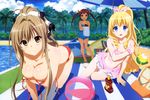  amagi_brilliant_park bikini blonde_hair breast_hold breasts brown_hair chuujou_shiina cleavage kakuda_yuki latifah_fleuranza megami scan sento_isuzu swimsuit undressing 