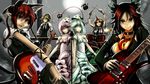  animal_ears blonde_hair bow braids catgirl choker dress drums flowers green_eyes green_hair group guitar hat hoshiguma_yuugi instrument jpeg_artifacts kaenbyou_rin kisume komeiji_koishi komeiji_satori kouji_oota long_hair microphone mizuhashi_parsee multiple_tails pink_hair pointed_ears ponytail red_eyes red_hair reiuji_utsuho short_hair suit tail tie touhou wink 