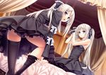  2girls bed blonde_hair blue_eyes bow dress kannatsuki_noboru long_hair ponytail scan sousouki_reginald thighhighs twins twintails vanessa_twanbach veronica_twanbach 