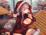  breasts christmas cleavage doomfest fate/extra fate/extra_ccc fate/stay_night long_hair matou_sakura purple_eyes purple_hair thighhighs 