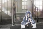  blue_hair building dress long_hair nello_(luminous_darkness) original stairs twintails yellow_eyes 