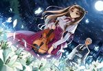  archer fate/stay_night flowers instrument jiji_(381134808) long_hair male moon night skirt suit tie tohsaka_rin twintails violin 