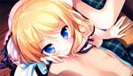  blonde_hair blue_eyes game_cg hirohara_nayuta mayoeru_futari_to_sekai_no_subete nipples panties striped_panties underwear youta 