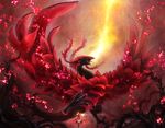  black_rose_dragon dragon dress izayoi_aki magic red_hair thighhighs van_ken003 yu-gi-oh 