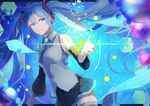  bad_id bad_pixiv_id black_skirt blue_eyes blue_hair blue_nails blue_neckwear detached_sleeves hair_ornament hatsune_miku highres long_hair nail_polish necktie number p.rupon pleated_skirt skirt smile solo star thighhighs twintails vocaloid zettai_ryouiki 