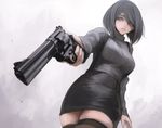  black_hair brown_eyes gun original short_hair terabyte_(rook777) thighhighs weapon 