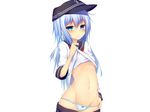  aqua_hair blue_eyes blush cameltoe hat hibiki_(kancolle) kantai_collection long_hair navel panties seifuku shirt_lift stealthbird underwear undressing 