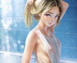 bath blonde_hair blue_eyes breasts cropped erect_nipples long_hair nababa nipples no_bra original realistic see_through sideboob water wet 