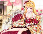  blonde_hair breasts cinia_pacifica cleavage cocoon flowers food lolita_fashion long_hair ponytail sword_girls 