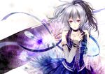  bandage black_hair choker flower_(vocaloid) flowers hitoha long_hair purple_eyes ribbons vocaloid white_hair wristwear 