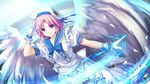  bow eushully game_cg gloves ikusa_megami magic pink_hair purple_eyes short_hair tenbin_no_la_dea_~ikusa_megami_memoria~ uniform wings 