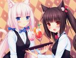  animal_ears black_hair blue_eyes blush brown_eyes cat_smile catgirl chocola_(sayori) long_hair nekopara original pink_hair sayori scan tail twintails vanilla_(sayori) waitress 