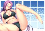  barefoot bikini breasts cameltoe cleavage fate/stay_night glasses long_hair purple_hair rider swimsuit wet yanagi 