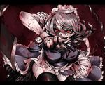  blood izayoi_sakuya maid necklace red_eyes shimo thighhighs touhou weapon zettai_ryouiki 