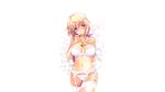  108_gou blonde_hair bra breasts charlotte_dunois cleavage garter_belt infinite_stratos navel necklace panties purple_eyes stockings thighhighs underwear white 