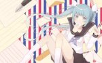  aqua_eyes aqua_hair hatsune_miku long_hair nagitoki paper seifuku skirt socks twintails vocaloid 