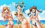  akiranyo bikini blue_eyes blue_hair brown_hair divergence_eve glasses kureha_misaki orange_hair prim_snowlight red_eyes suzanna_bluestein swimsuit tagme 