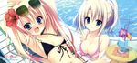  2girls bikini blush breasts cleavage game_cg inugami_kira long_hair majo_koi_nikki navel nipple_slip qoobrand sunglasses swimsuit tokeizaka_kanon tokeizaka_rei 