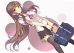  brown_eyes brown_hair long_hair mikususannda original seifuku skirt thighhighs 