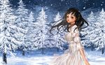  black_eyes black_hair dress justminor long_hair original snow tree 