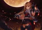  blonde_hair boat bow fire gloves kantai_collection long_hair moon night npcpepper red_eyes ribbons scarf seifuku skirt torn_clothes yuudachi_(kancolle) 