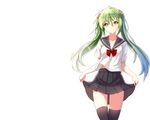  allenes green_eyes green_hair hatsune_miku long_hair seifuku skirt skirt_lift thighhighs twintails vocaloid 