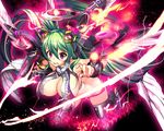  breasts cleavage green_hair long_hair mechagirl original thighhighs twintails weapon wings yam2344 