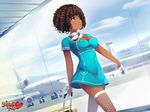  aircraft breasts brown_hair cleavage dark_skin dress gloves hunie_pop logo lola_rembrite ninamo purple_eyes thighhighs zettai_ryouiki 