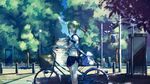  bicycle blue_eyes green_hair gumi no.734 seifuku short_hair skirt tree vocaloid 