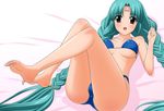  barefoot bikini braids breasts cameltoe canal_volphied cleavage green_hair long_hair lost_universe over_drive sugimura_tomokazu swimsuit underboob wave_ride 