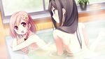  ayase_sayuki bangs bathing bathroom black_hair blush braid flower game_cg hair_flower hair_ornament highres kantoku long_hair looking_at_another multiple_girls nipples non-web_source nude open_mouth pink_eyes pink_hair shared_bathing smile swept_bangs wet your_diary yua_(your_diary) 