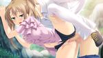  aqua_eyes blush breast_grab brown_hair censored game_cg kotorii_tsukumi navel penis sex thighhighs twintails yobai_suru_shichinin_no_harame_2 