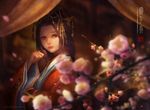  brown_eyes brown_hair flowers japanese_clothes kimono long_hair lost_elle nikki_up2u_a_dressing_story 
