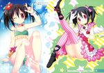  bikini black_hair dress gloves korie_riko love_live!_school_idol_project red_eyes scan swimsuit thighhighs twintails wet wings wink yazawa_nico 