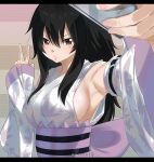  1girl black_hair breasts brown_eyes eden&#039;s_zero gaston18 japanese_clothes kogetsu_homura large_breasts long_hair sideboob tagme 