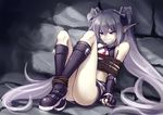  bondage boots fyuria gag gloves gray_hair long_hair necklace pointed_ears purple_eyes record_of_agarest_war ricegnat rope twintails 