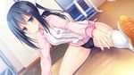  alcot black_hair bloomers blue_eyes blush cameltoe game_cg gym_uniform hoshino_nagisa kimi_no_tonari_de_koishiteru! kneehighs long_hair motomiya_mitsuki ponytail spread_legs 