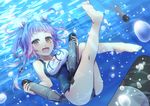  blue_hair breasts brown_eyes bubbles fang i-19_(kancolle) kantai_collection school_swimsuit short_hair swimsuit tao_(katefung) underwater water 
