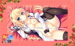  blonde_hair blush breasts hitotonoya_yuuri nipples no_bra nopan open_shirt seifuku softhouse-seal_grandee sukoyaka_gyuunyuu sword tensei_kunitori_sex_gassen!! thighhighs weapon 