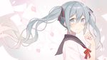  blue_eyes blue_hair hatsune_miku long_hair nagitoki petals seifuku twintails vocaloid 