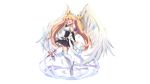  aisha_(elsword) angel blonde_hair elbow_gloves elsword mage maid myein purple_eyes ribbons skirt staff thighhighs twintails wings 